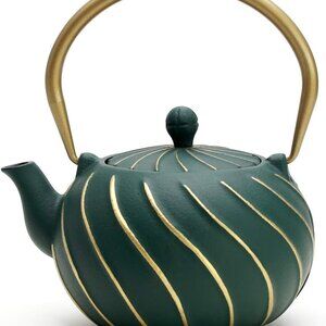 New Japanese Cast Iron Teapot with Infuser, Stovetop Safe Teakettle Wave Design